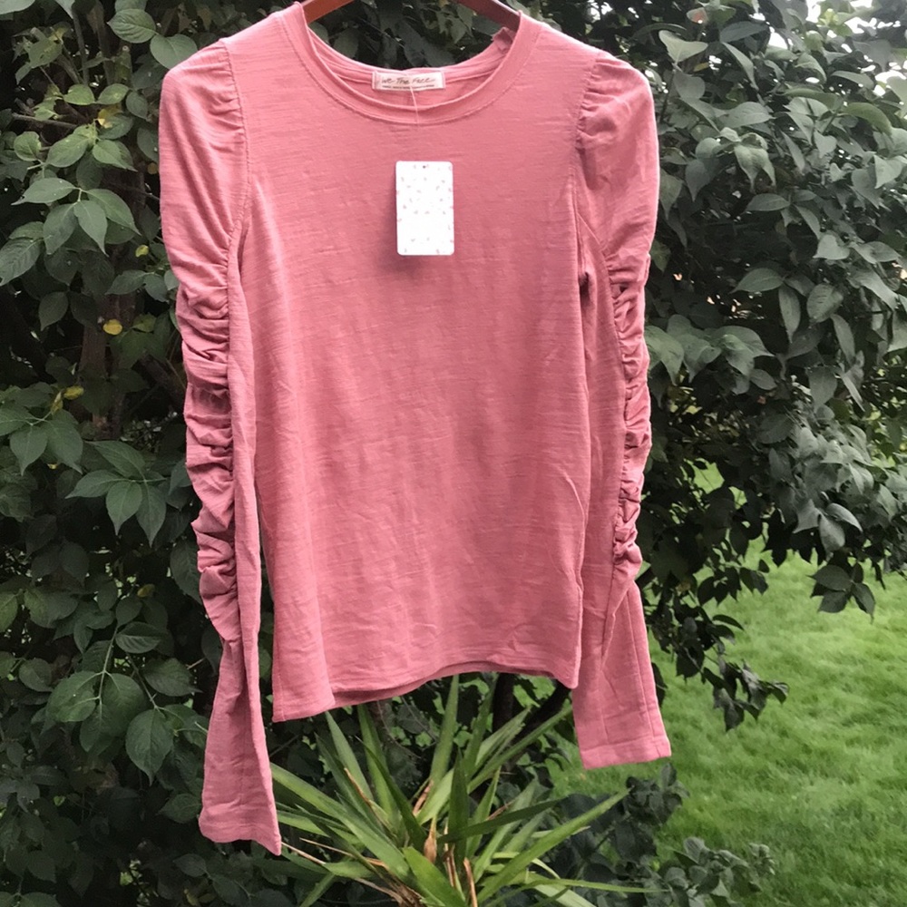 Free People Puffed Shoulder Ruched Long Sleeve Top - Picture 7 of 10
